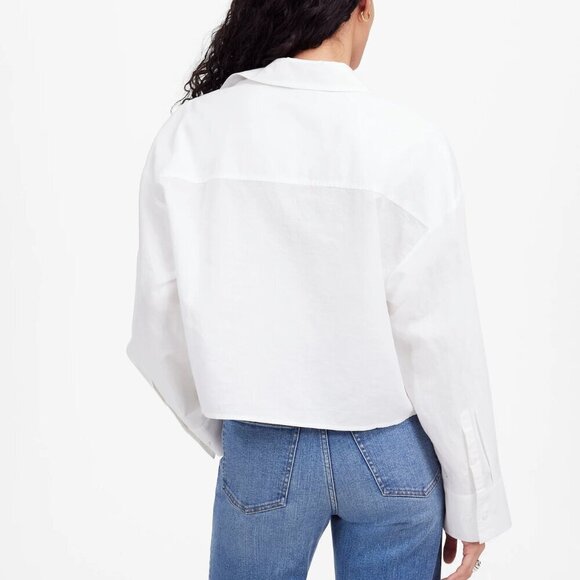 Madewell Straight Hem Linen Blend Button Up Shirt White Size L NWT - Picture 2 of 8